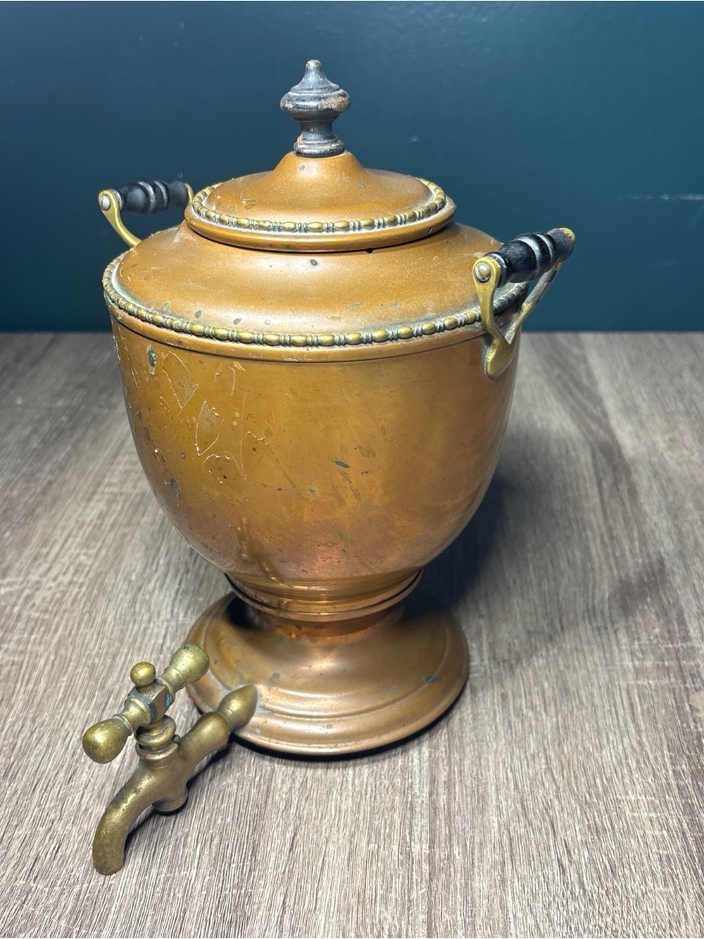 Antique Copper Samovar Tea Urn With Tap and Lid Pedestal Base 10/18/1904